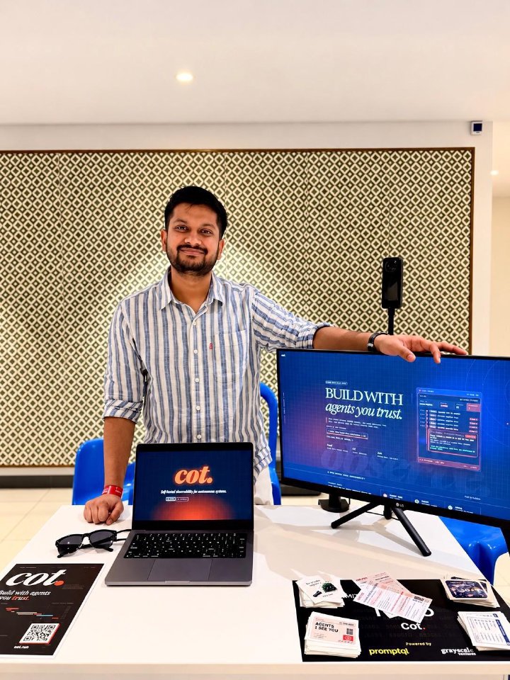 Kumar Ashwin at the cot.run booth at Unicorn AI Summit, Bengaluru