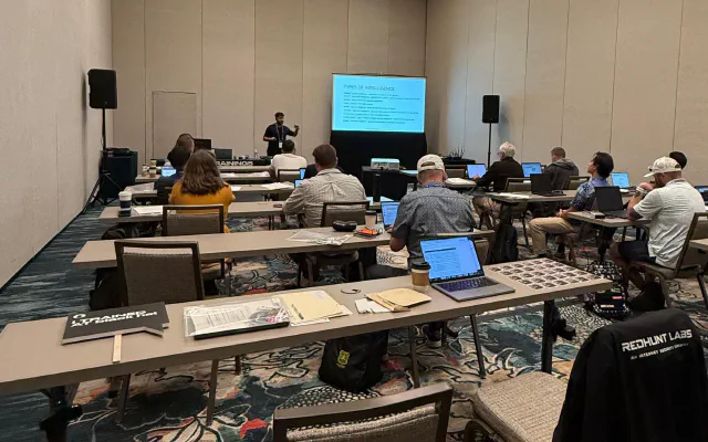 Black Hat training classroom with attendees working through offensive reconnaissance labs