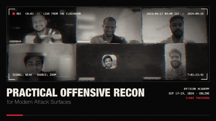 Poster of the Byt3con online training, styled as a CRT surveillance feed of the Zoom class