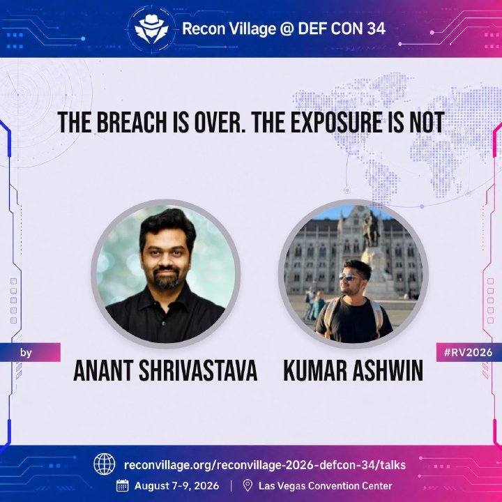 Recon Village DEF CON 34 talk poster for The Breach Is Over. The Exposure Is Not